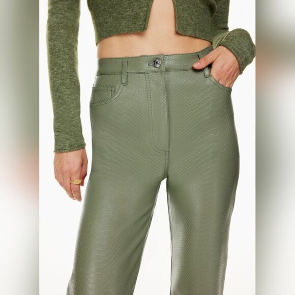 Aritzia Wilfred THE MELINA PANTS Python-embossed Vegan Leather Straight Leg Sage - Picture 8 of 9